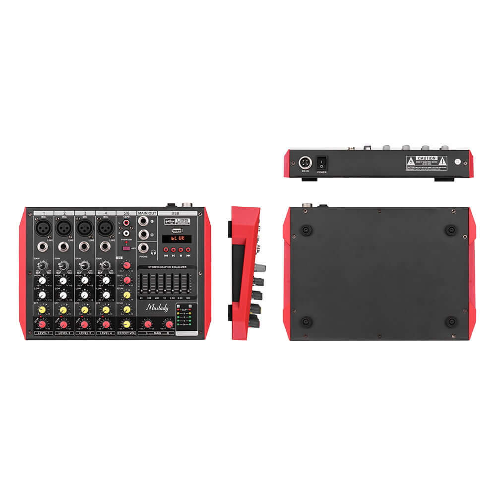 Gadget Wagon Portable 6-Channel Mixing Console Mixer 7-band EQ Built-in 48V Phantom Power Supports BT Connection USB MP3 Player for Music Recording DJ Network Live Broadcast Karaoke Free Shipping