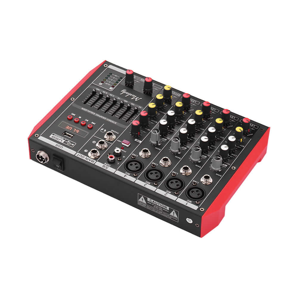 Gadget Wagon Portable 6-Channel Mixing Console Mixer 7-band EQ Built-in 48V Phantom Power Supports BT Connection USB MP3 Player for Music Recording DJ Network Live Broadcast Karaoke Free Shipping