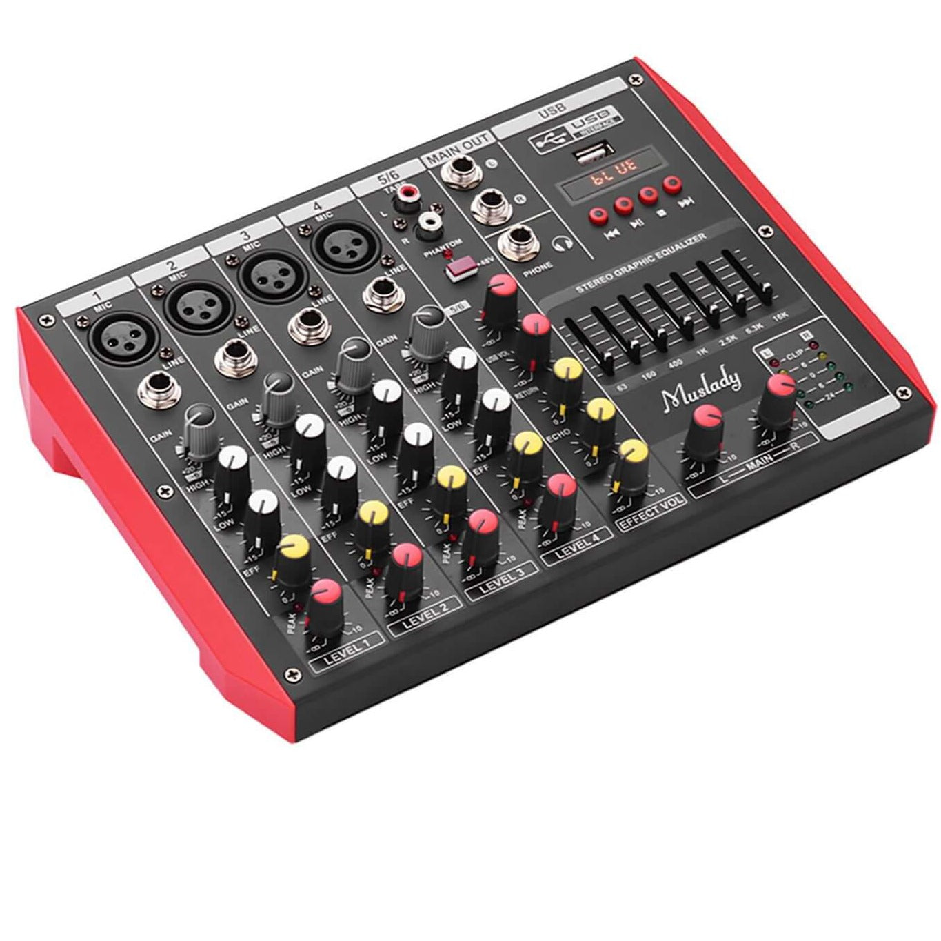 Gadget Wagon Portable 6-Channel Mixing Console Mixer 7-band EQ Built-in 48V Phantom Power Supports BT Connection USB MP3 Player for Music Recording DJ Network Live Broadcast Karaoke Free Shipping