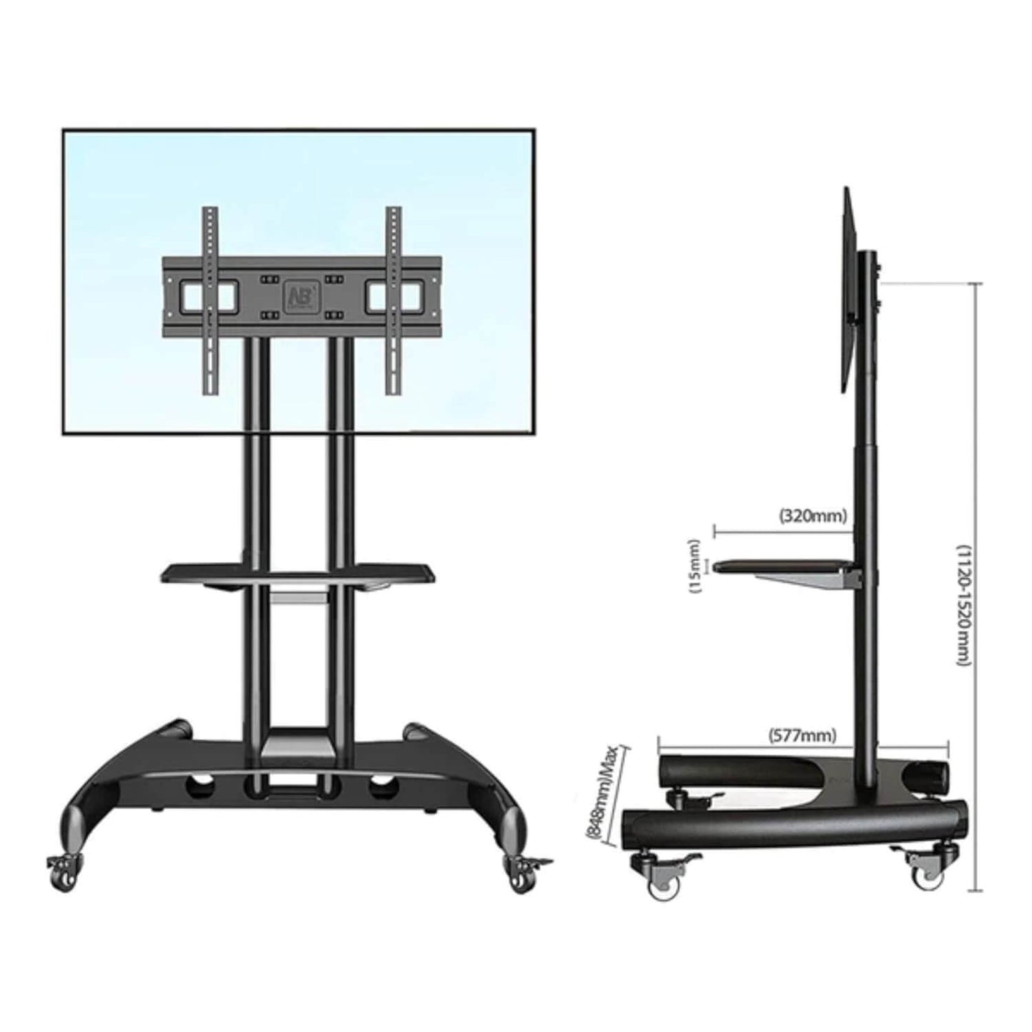 NB 32 to 75" TV Portable Wheel Stand with AV/VC Shelf 1500-60-1P Free Shipping