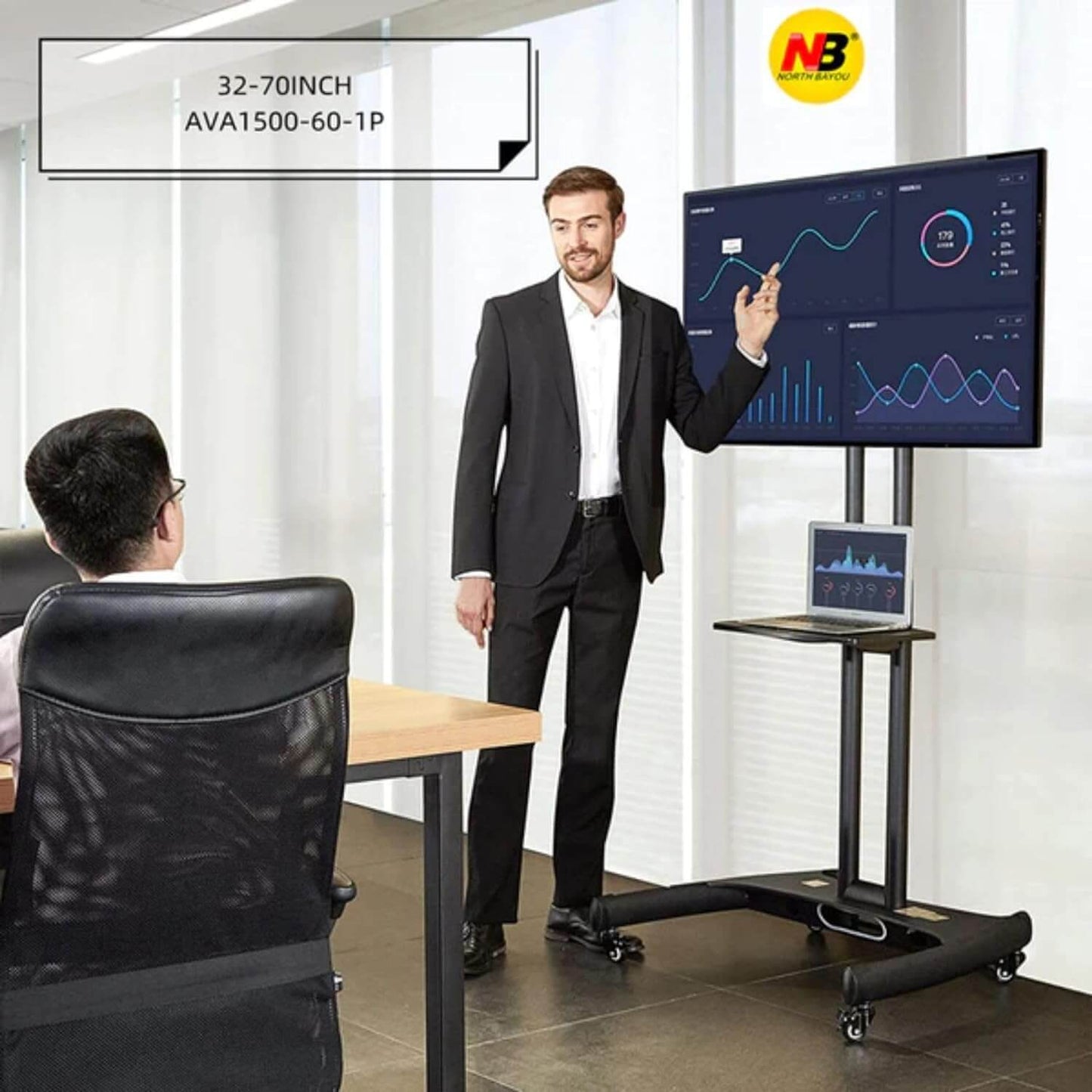 NB 32 to 75" TV Portable Wheel Stand with AV/VC Shelf 1500-60-1P Free Shipping