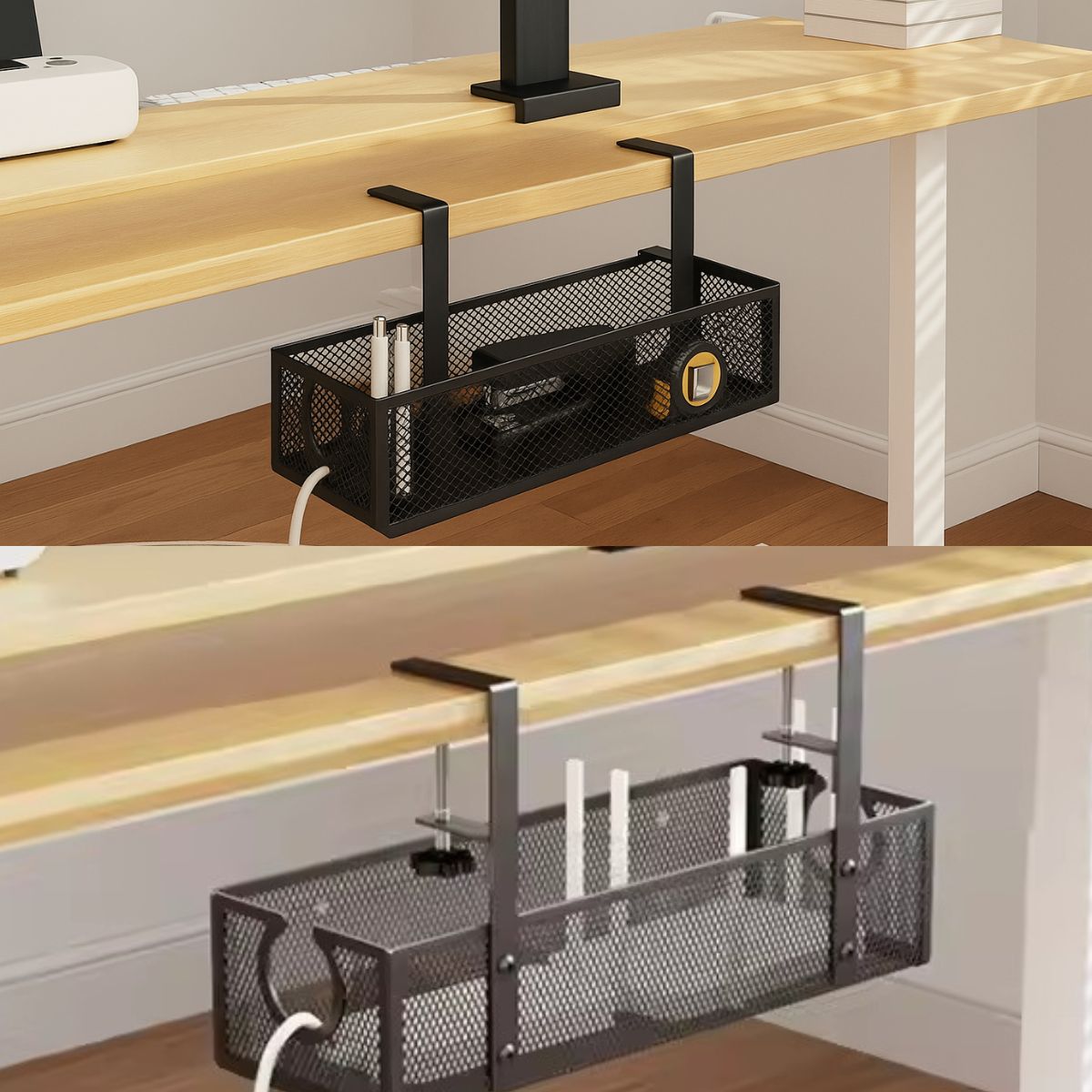 Gadget Wagon Cable Management Tray Organizer Under Desk Office and Home No Drill Metal, Black Free shipping