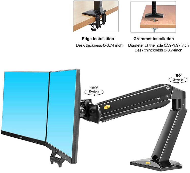 NB Gas Strut 24-32 inch Dual Screen Monitor Mount Bracket Desktop Load 2-15kgs