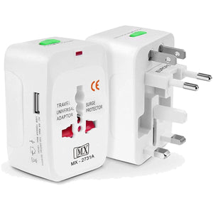 MX Universal Travel Adapter International All in One Worldwide Travel Multi Plug Adapter with Build in Single Port USB Charger Multi Type Power Outlet for USA EU UK AUS Cell Phone Laptop Smart Phone 2731A
