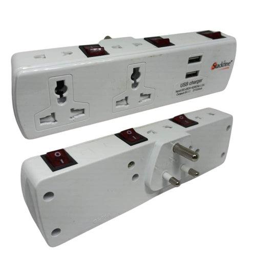 4 Plug Plastic Extension Socket with 2 USB, Individual Switch, LED Indicator for PC, TV Set, Small Appliances, White - GADGET WAGON Travel Converters & Adapters