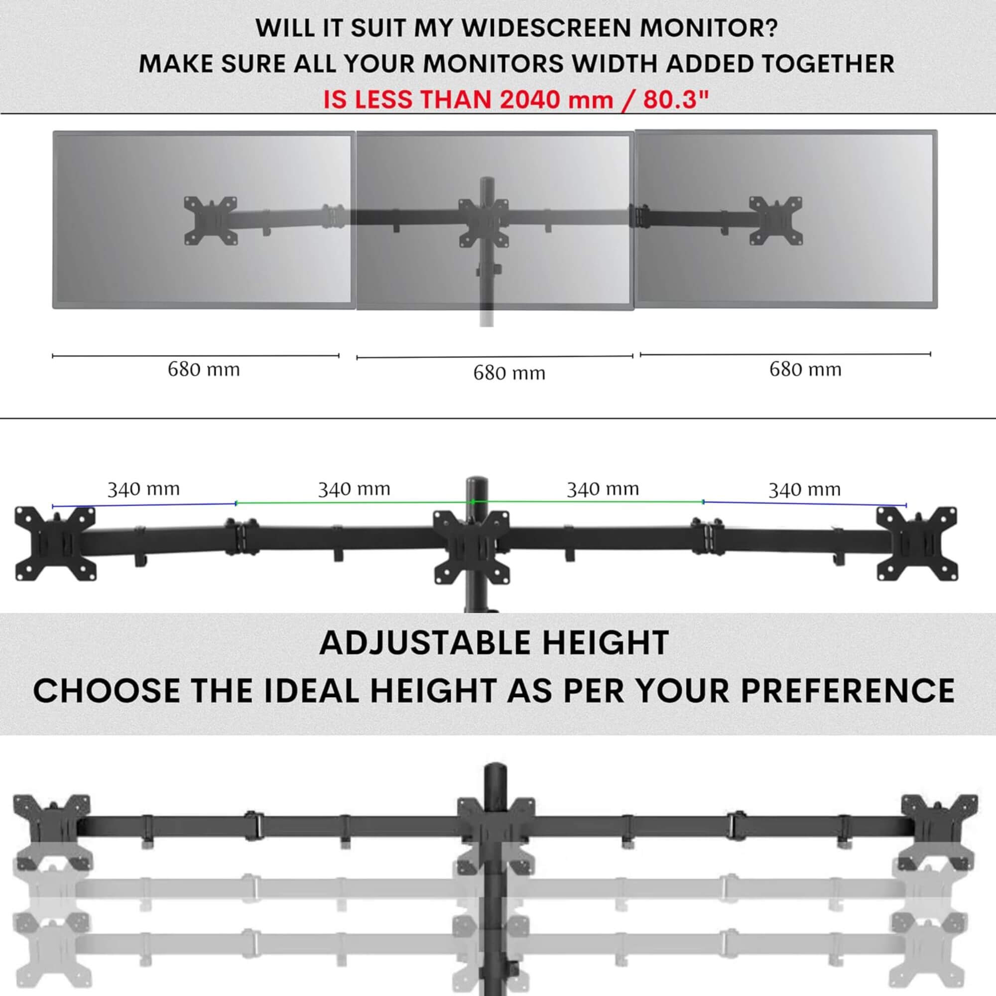 6 Monitor Desk Arm stand with Clamp & Grommet|Swivel and Tilt - GADGET WAGON