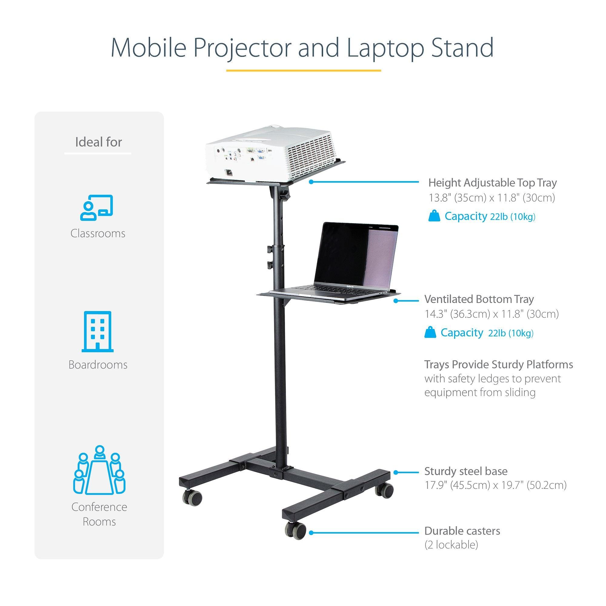 Laptop & Projector Cart trolley with wheels Projector Stand Rolling Height Adjustable - GADGET WAGON