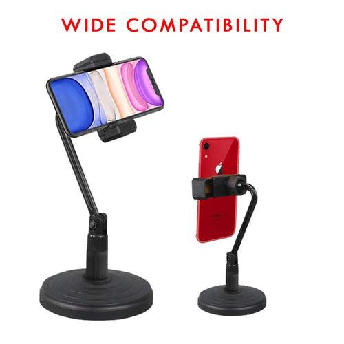 Mobile Phone Stand, Angle Adjustable Cell Phone Holder Gooseneck Flexible Arm Universal Phone Stand for Desk, Plastic Desktop Mobile Phone Holder Compatible with 3.5"-6.5" Device (Black) - GADGET WAGON