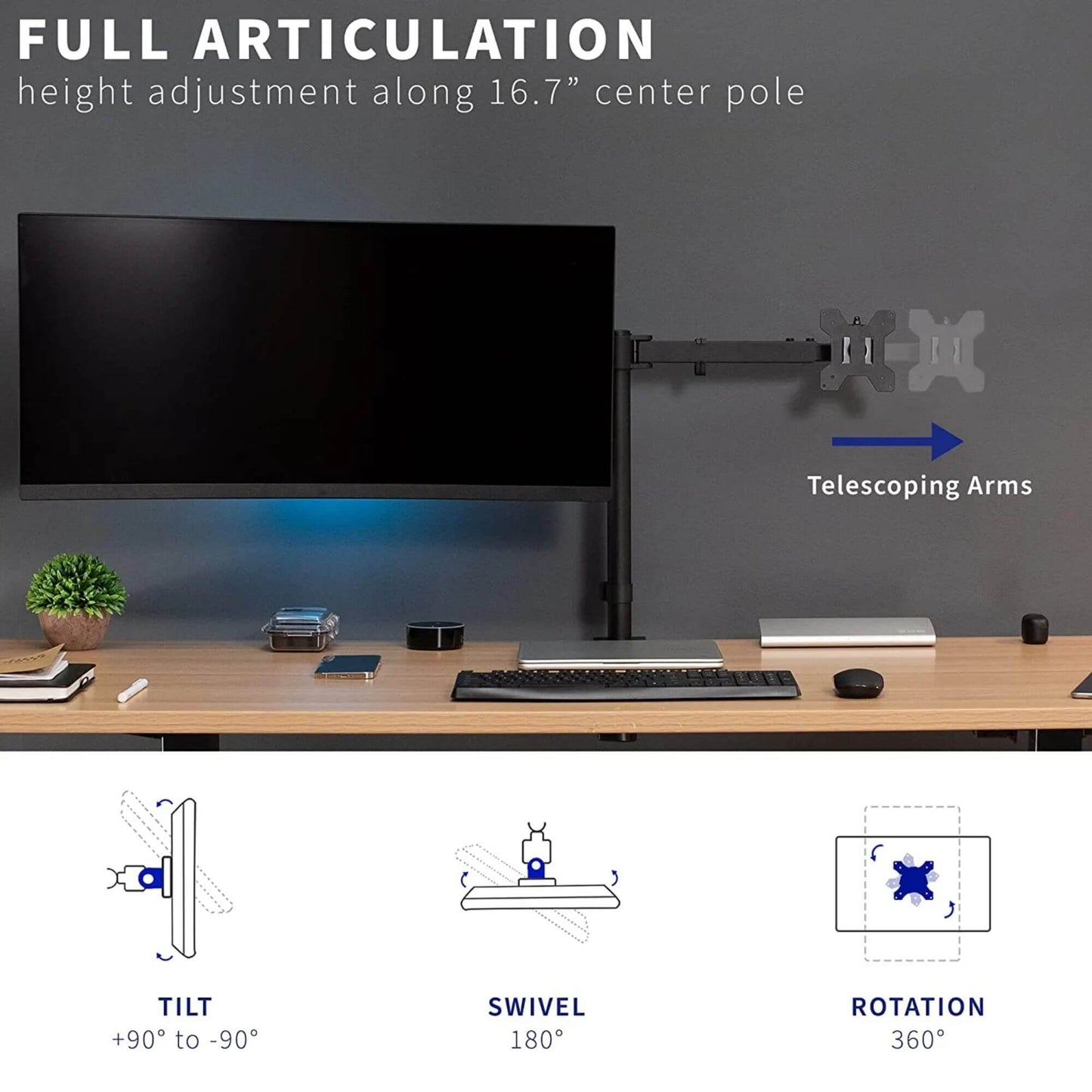 Dual Monitor Desk Arm | 13-27" | 9kg Capacity | Tilt, Swivel, Clamp & Grommet