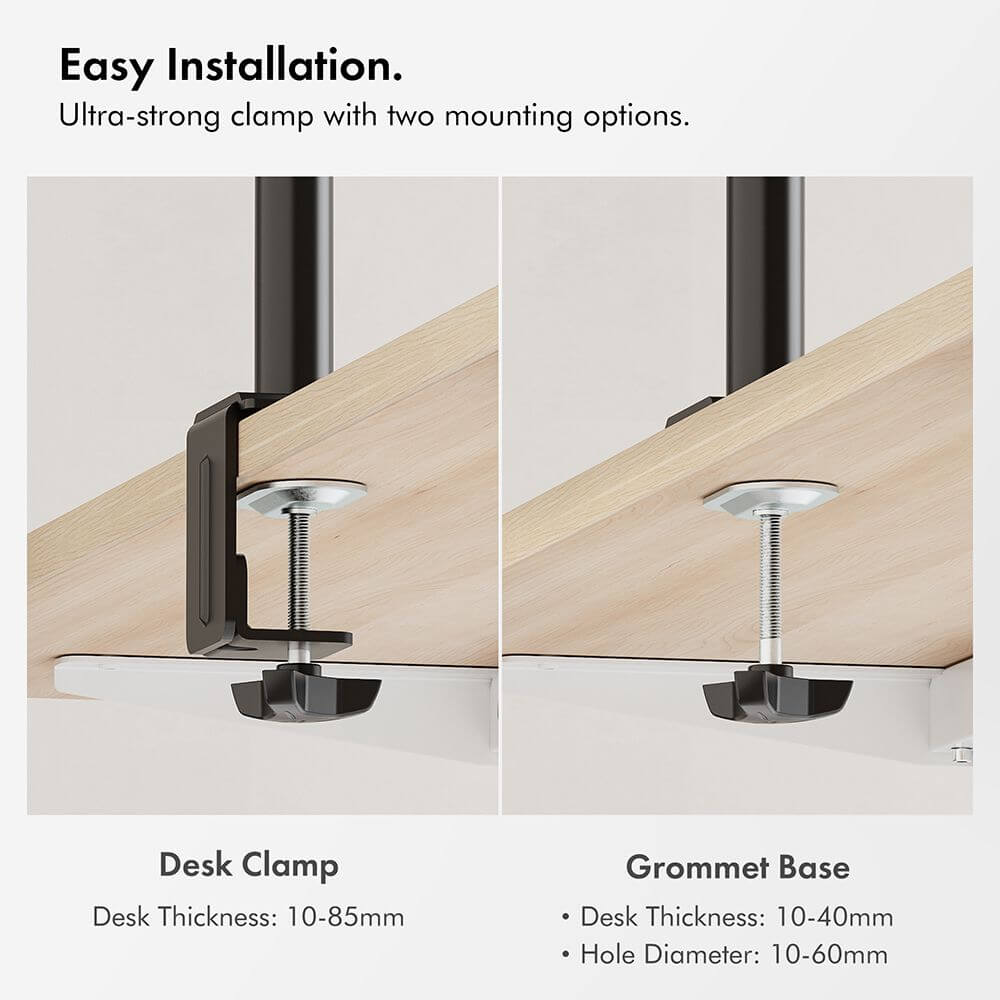 Dual Monitor Desk Arm | 13-27" | 9kg Capacity | Tilt, Swivel, Clamp & Grommet