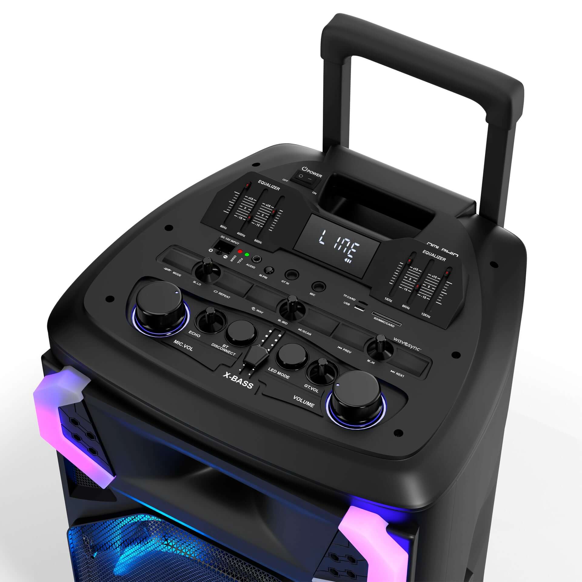 Mitsun 15" Bluetooth Trolley Speaker with Wireless mics, FM Radio, USB & Recording Option, Mic Echo Control