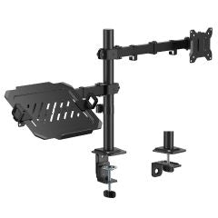 17-32 Inch Articulating Monitor Arm with Laptop Holder 2-in-1 Clamp and Grommet Base, Adjustable Height, Retractable Clamps with Cable Cutouts, Non-Slip Pads, Safety Ledge free shipping