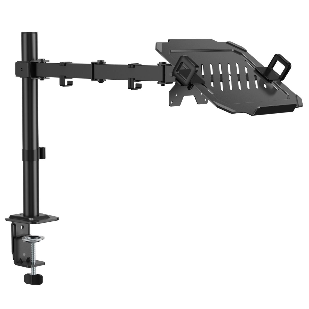 Laptop Desk Arm Stand with Holder for 10-17 Inch Laptops, 2-in-1 Clamp and Grommet Base, Adjustable Height, Retractable Clamps with Cable Cutouts, Non-Slip Pads, Safety Ledge free shipping