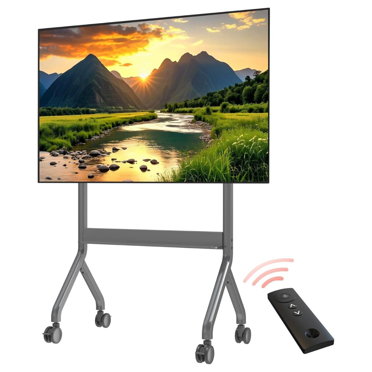 TV Movable Floor Stand Motorised Steel Video Conference Cart Remote Control Electric Adjustable Height Interactive Panel (43-90" / 68.2 Kgs Load Capacity |P150) free shipping
