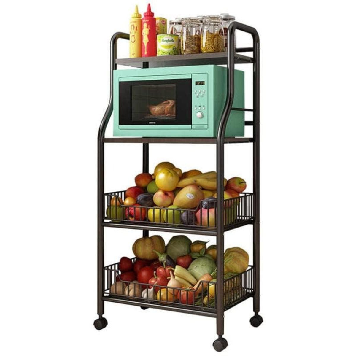 Gadget Wagon Microwave Oven Rack Metal Kitchen Trolley Cart – 4 Tier Movable Storage Organizer free shipping