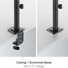 17-32 Inch Articulating Monitor Arm with Laptop Holder 2-in-1 Clamp and Grommet Base, Adjustable Height, Retractable Clamps with Cable Cutouts, Non-Slip Pads, Safety Ledge free shipping
