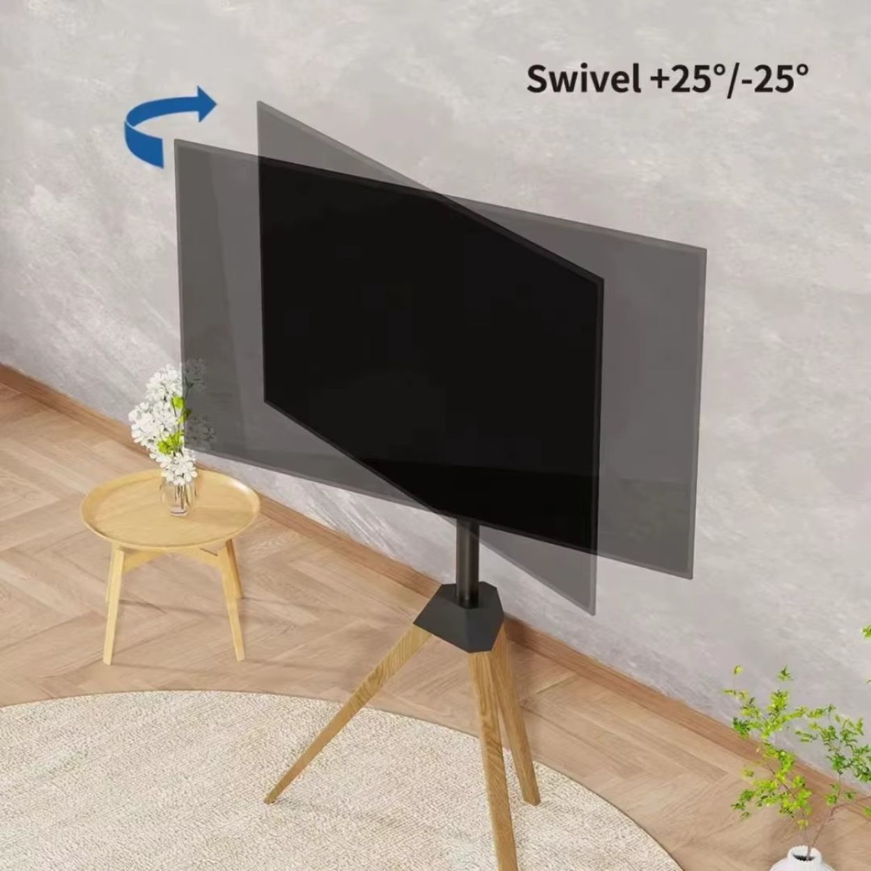 Gadget Wagon Wooden Tripod TV Stand for 32–65 Inch LED LCD Smart TV | Floor Standing TV Mount with Swivel ±25° | Height Adjustable | Heavy Duty 35 kg Capacity | VESA up to 600×400mm FREE SHIPPING