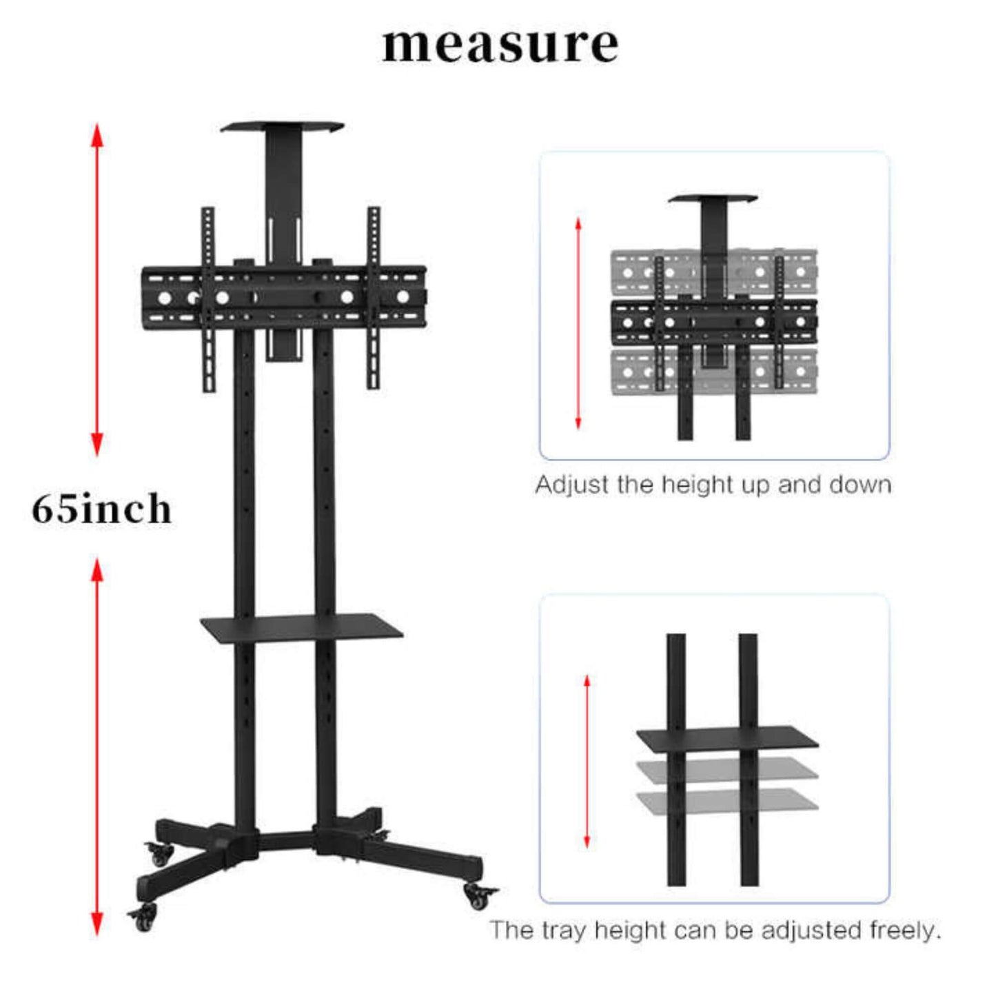 32 - 55" LED TV Cart trolley Stand Tempered Glass Base Portable with wheels