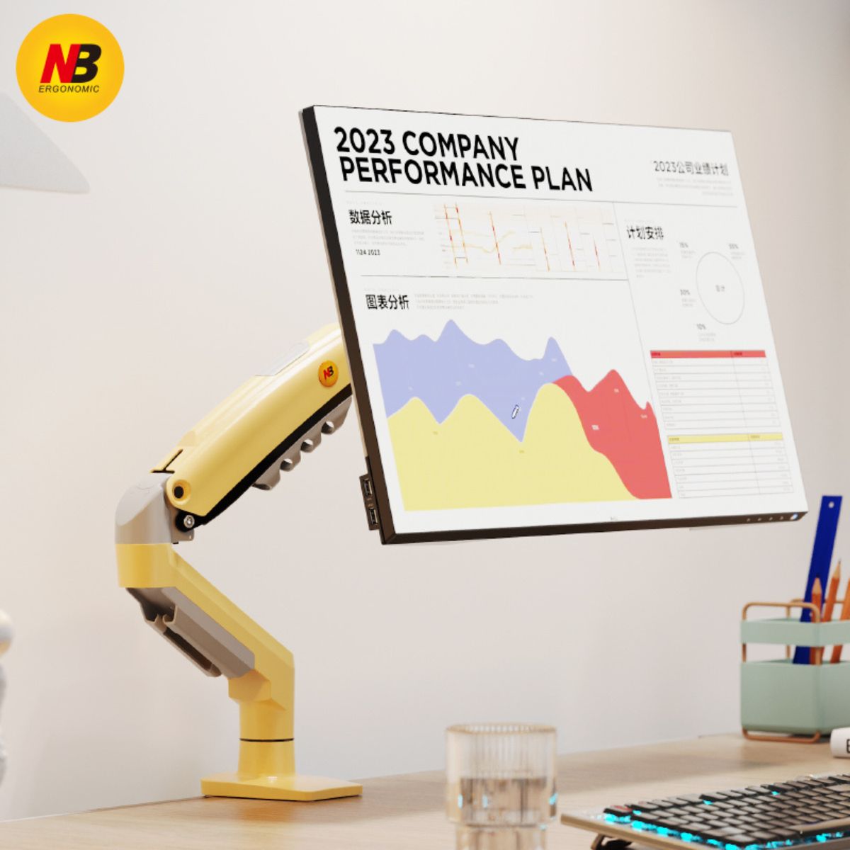 North Bayou 17-30" Gas Strut Monitor Arm Desk Mount F80 Yellow free shipping