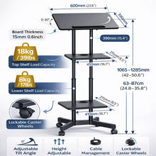 Height Adjustable Laptop Table with Wheels & Tilt | Sit Stand Workstation Dual Shelf free shipping