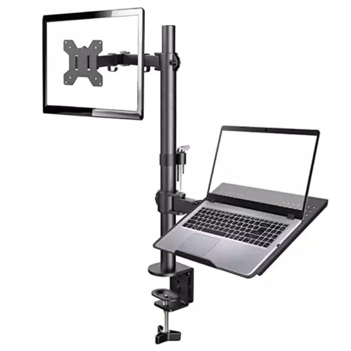 Laptop Desk Arm with Clamp and Grommet, Swivel and Tilt Function (Long Pole Monitor & Laptop Desk Arm)