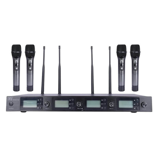 MX UHF Wireless Microphone System -with 4 Handheld Led Display Mics, Receiver for Professional engagements, Conference, PA, DJ Party & Multi-Purpose