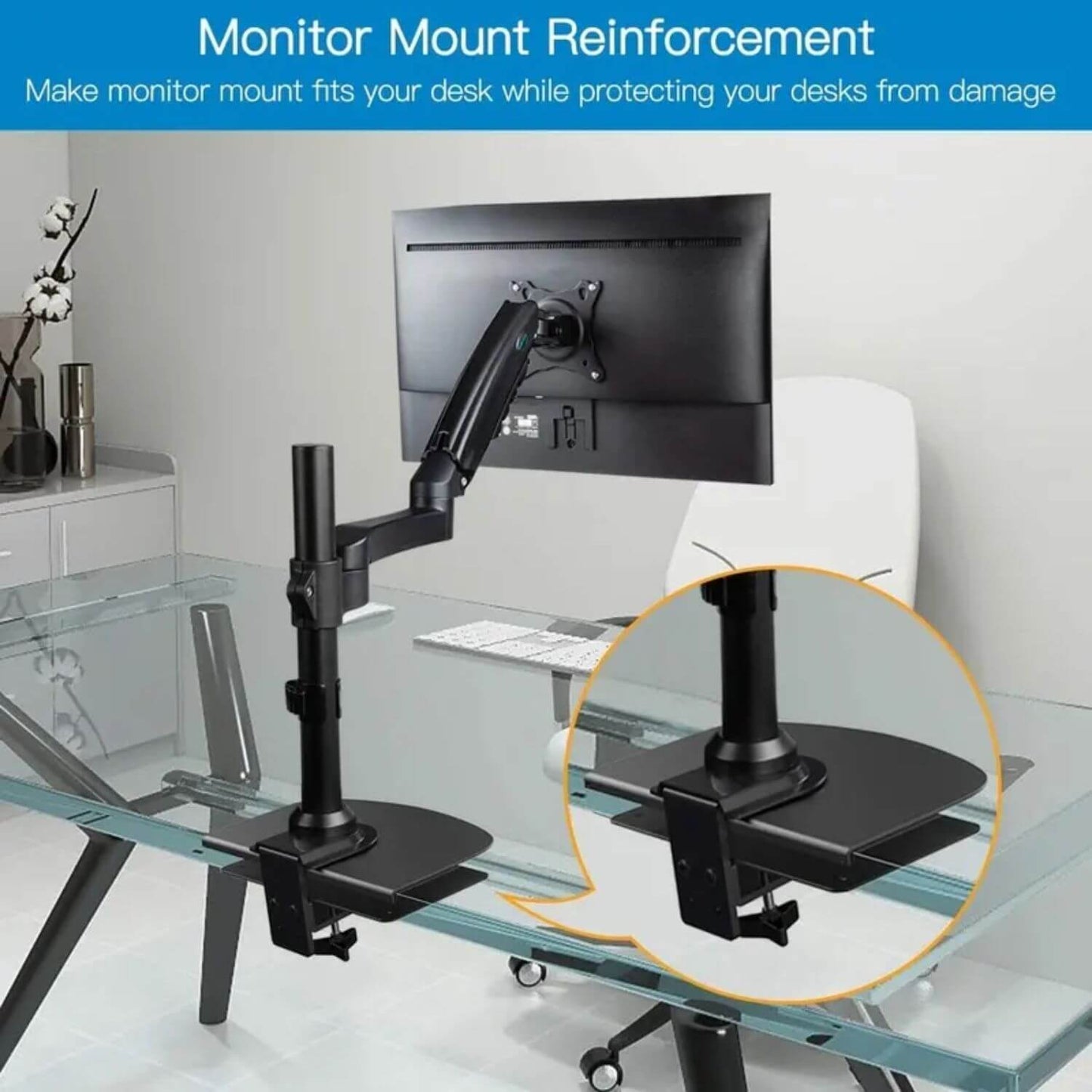 Protective Plate for Metal Monitor Mount Reinforcement Plate for Thin Glass Fragile Tabletop