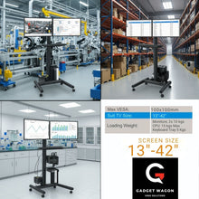 Gadget Wagon Mobile Desktop Monitor and CPU Stand with Keyboard Tray, Height Adjustable, Rolling Base