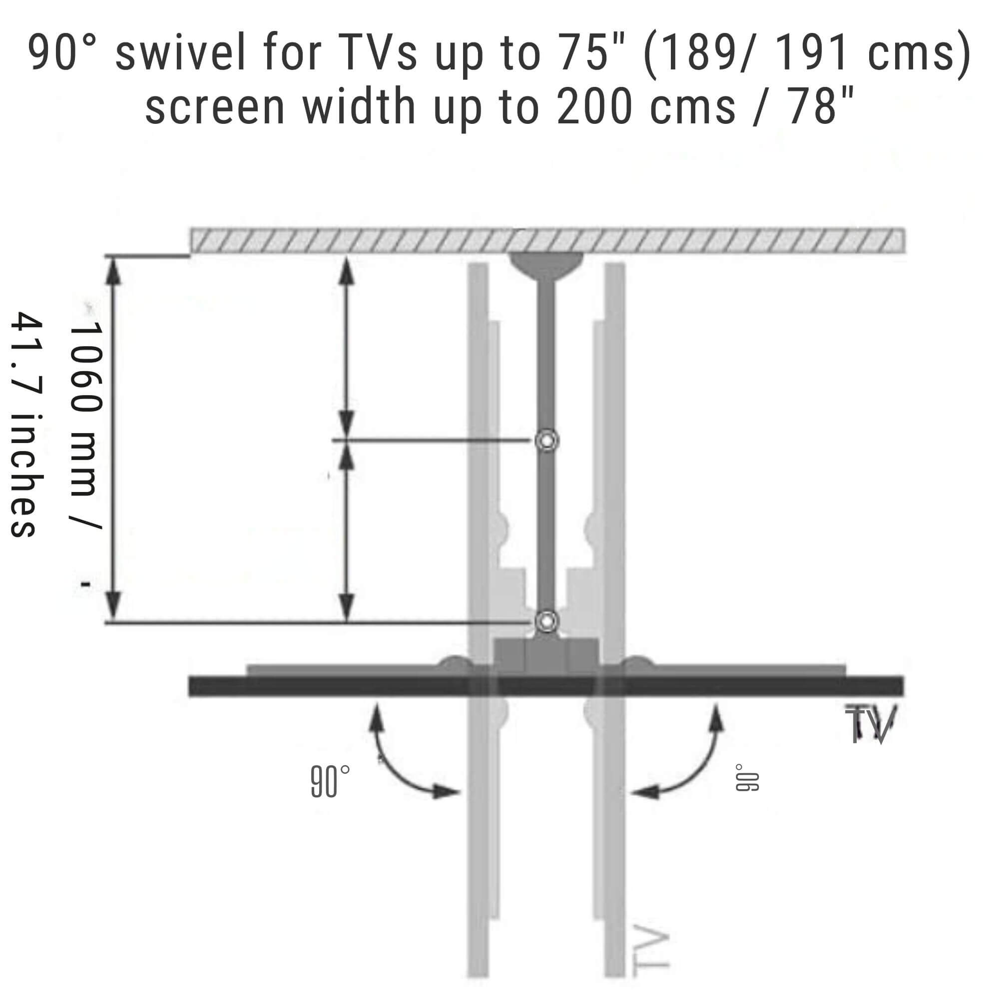 43 to 75 Inches TV Wall Mount Long Arm 1060 mm Swivel Tilt VESA 600x GADGET WAGON