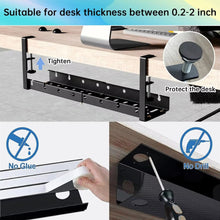 Cable Management Tray Organizer Under Desk Slim for Office Home No Drill Metal, Black 07