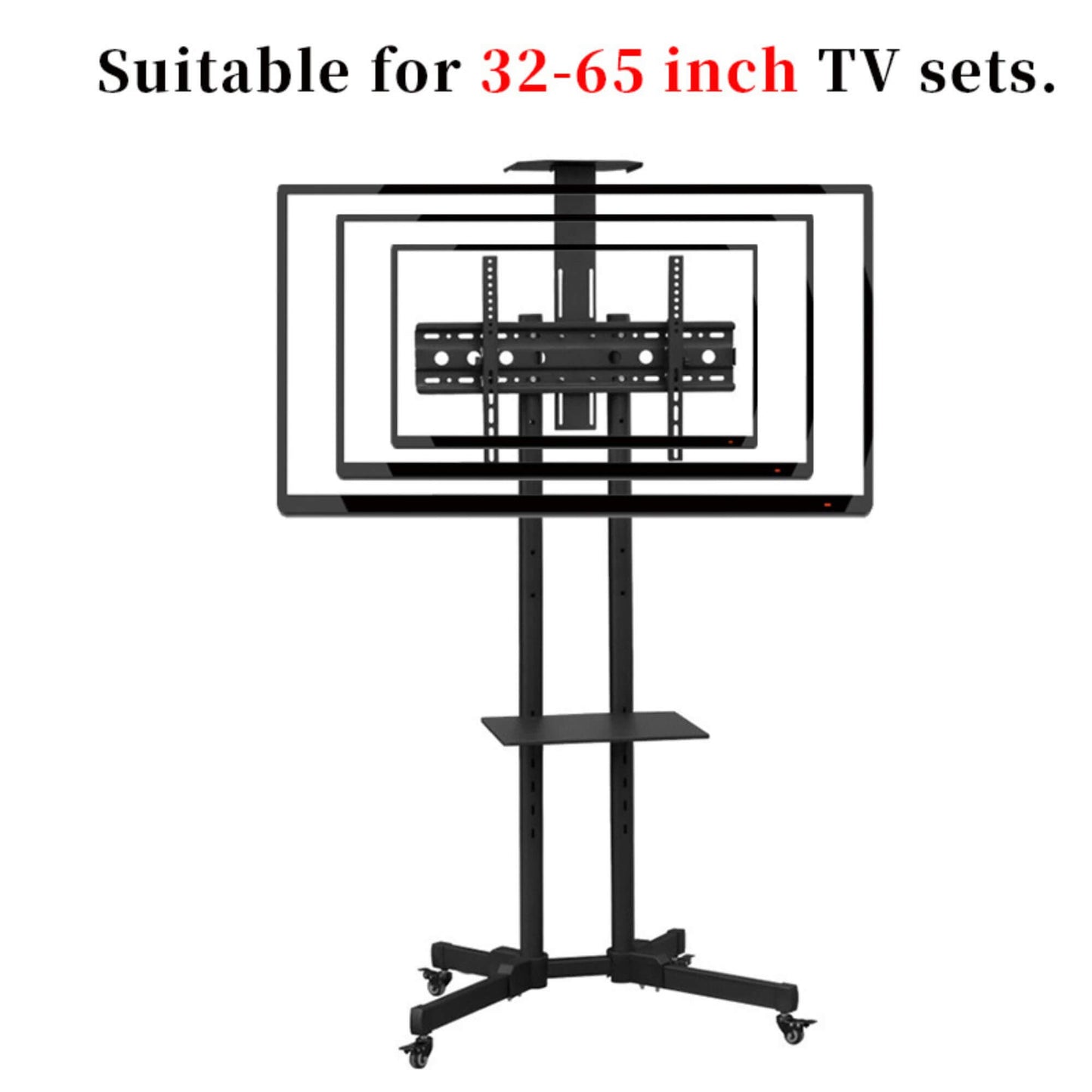 32 - 55" LED TV Cart trolley Stand Tempered Glass Base Portable with wheels