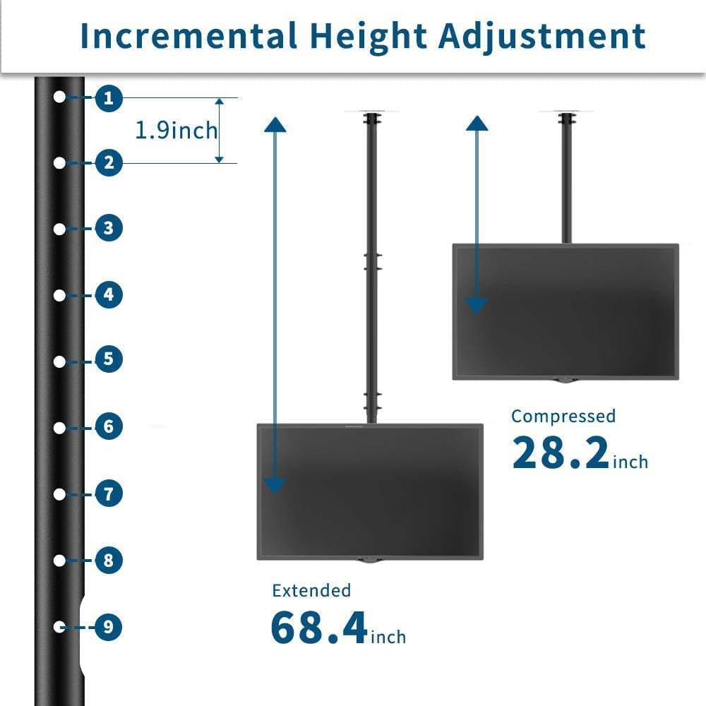 32 - 75 Inch Ceiling TV Mount  TVs | 2-5 Feet | 68.2 Kgs Load Capacity T560-15 FREE SHIPPING