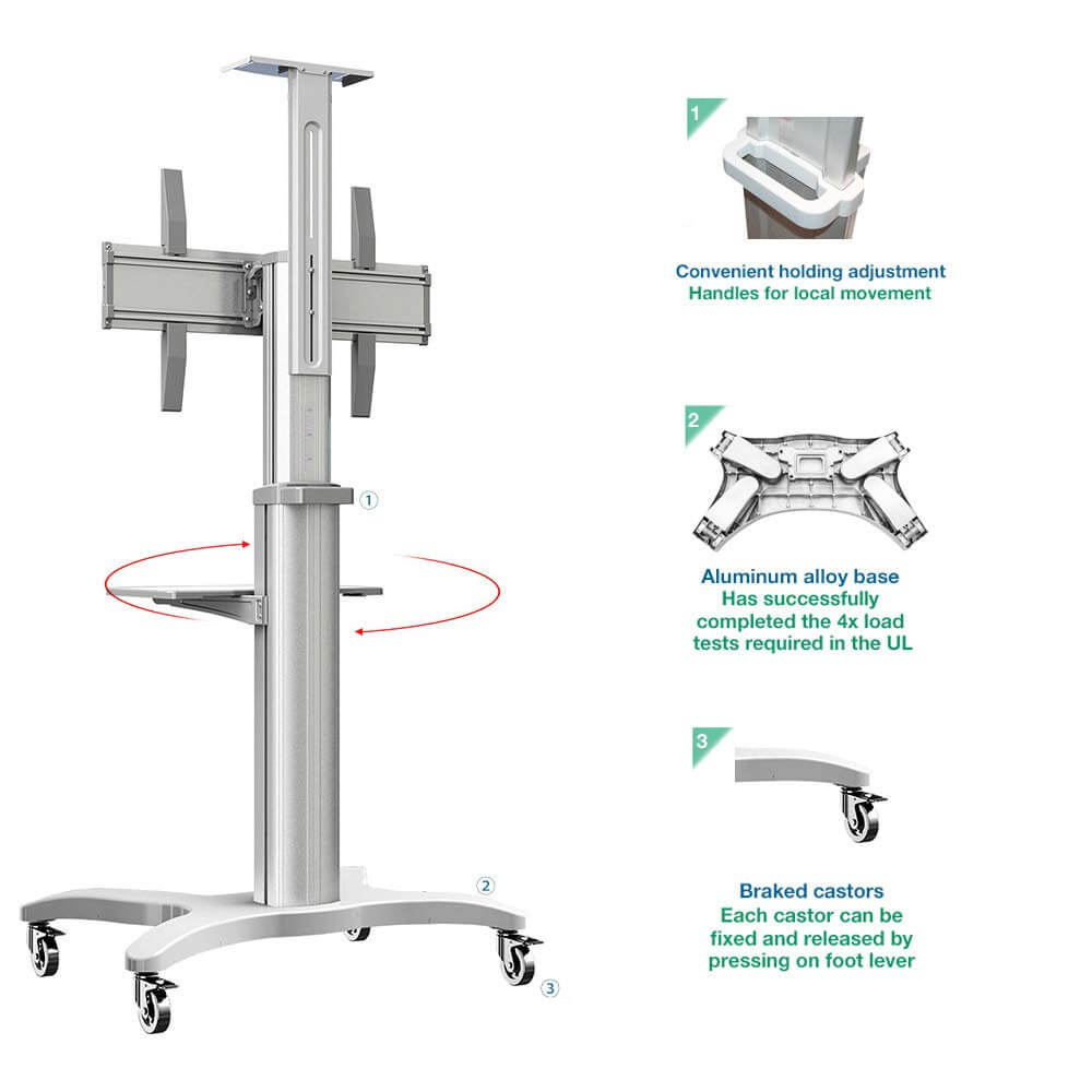 NB North Bayou Mobile TV Cart Stand with Wheels White Mount for 32-65 Inch LCD LED OLED Plasma Flat Panel Screens Aluminum (White) AVF 1500-50-1P