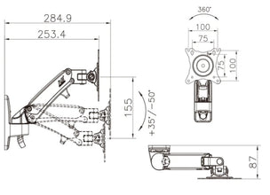 17-27 Inch Gas Spring Monitor Wall Mount Bracket Full Motion Articulating Swivel for Display - NB F120 Free Shipping