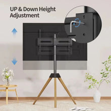 Gadget Wagon Wooden Tripod TV Stand for 32–65 Inch LED LCD Smart TV | Floor Standing TV Mount with Swivel ±25° | Height Adjustable | Heavy Duty 35 kg Capacity | VESA up to 600×400mm FREE SHIPPING