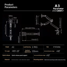 NB  17-32 inch Monitor Desk Spring Arm 360 Degree Movement Heavy Duty 2-9 kgs Load Capacity (Black, Single Arm)