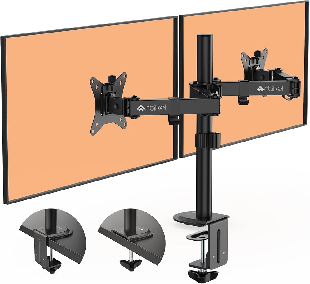 6 Monitor Desk Arm with Clamp, 17-27 cm, 270 Degree Swivel, +/- 45 Degree Tilt Angle, Heavy Duty, 10 kg Load Capacity