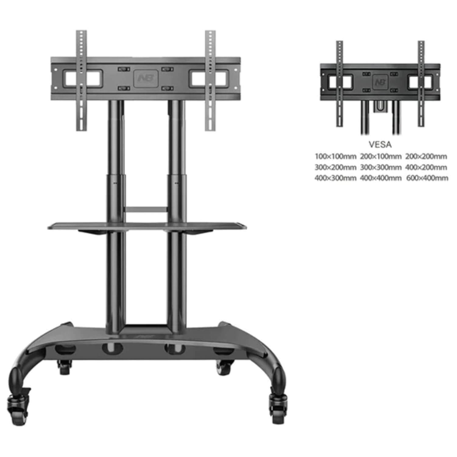 NB 32 to 75" TV Portable Wheel Stand with AV/VC Shelf  1500-60-1P Free Shipping