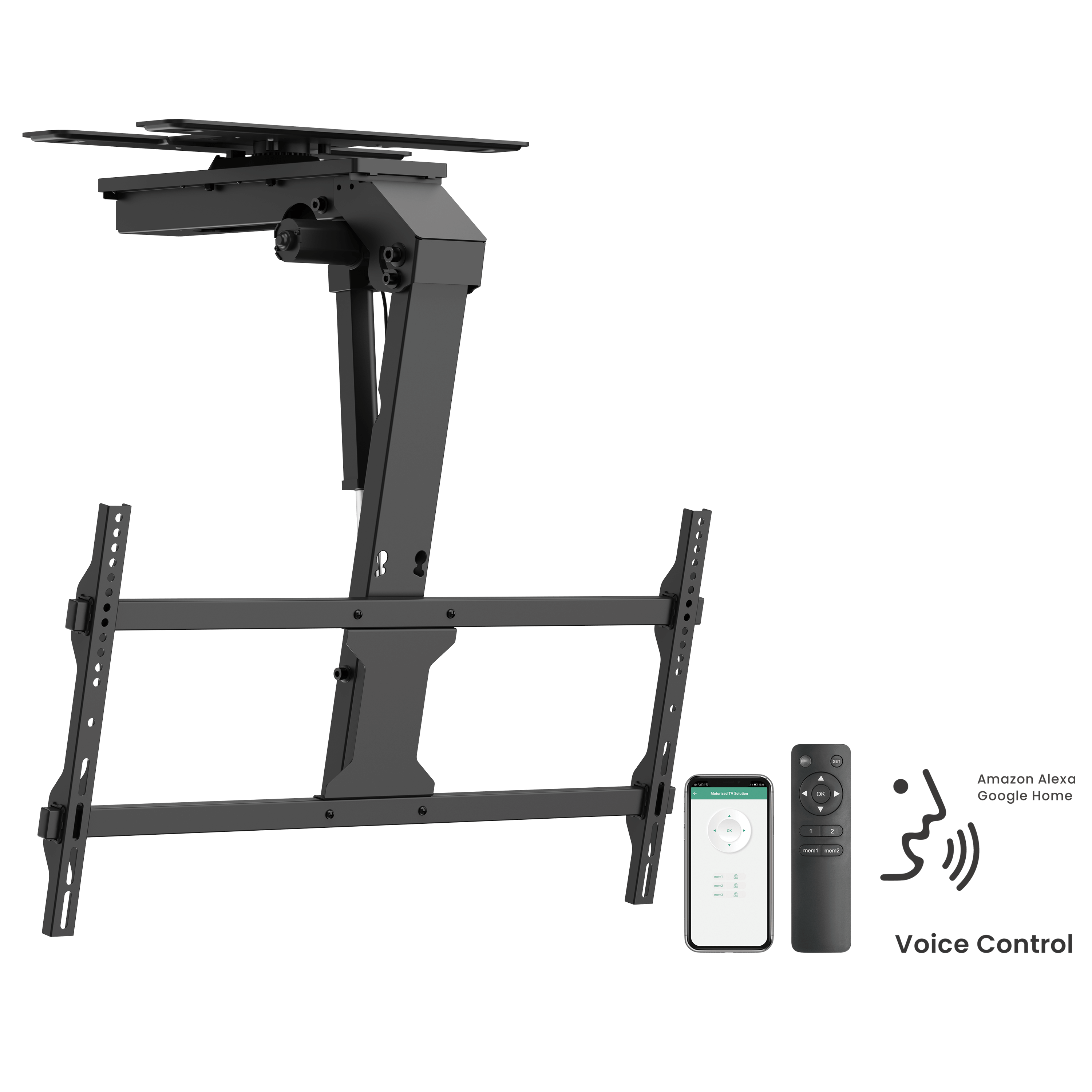Large Smart Motorised TV Ceiling Mount with Swivel Design & Double Stud Installation Option PLB-M0748DS