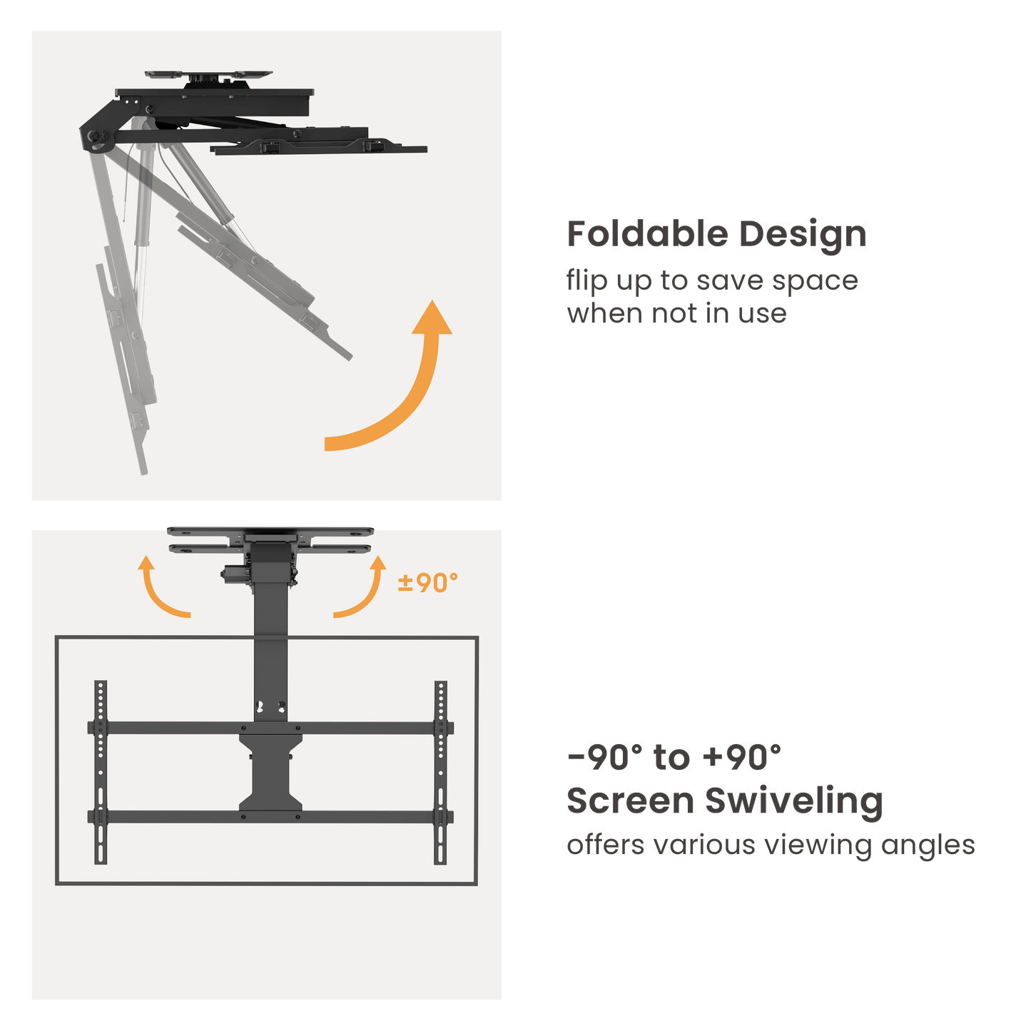 Large Smart Electric TV Ceiling Mount with Swivel Design & Double Stud Installation Option PLB-M0748DS