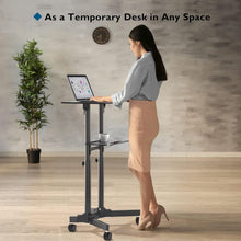 Height Adjustable Laptop Table with Wheels & Tilt | Sit Stand Workstation Dual Shelf free shipping