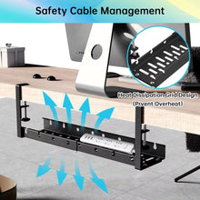 Cable Management Tray Organizer Under Desk Slim for Office Home No Drill Metal, Black 07