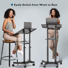 Height Adjustable Laptop Table with Wheels & Tilt | Sit Stand Workstation Dual Shelf free shipping