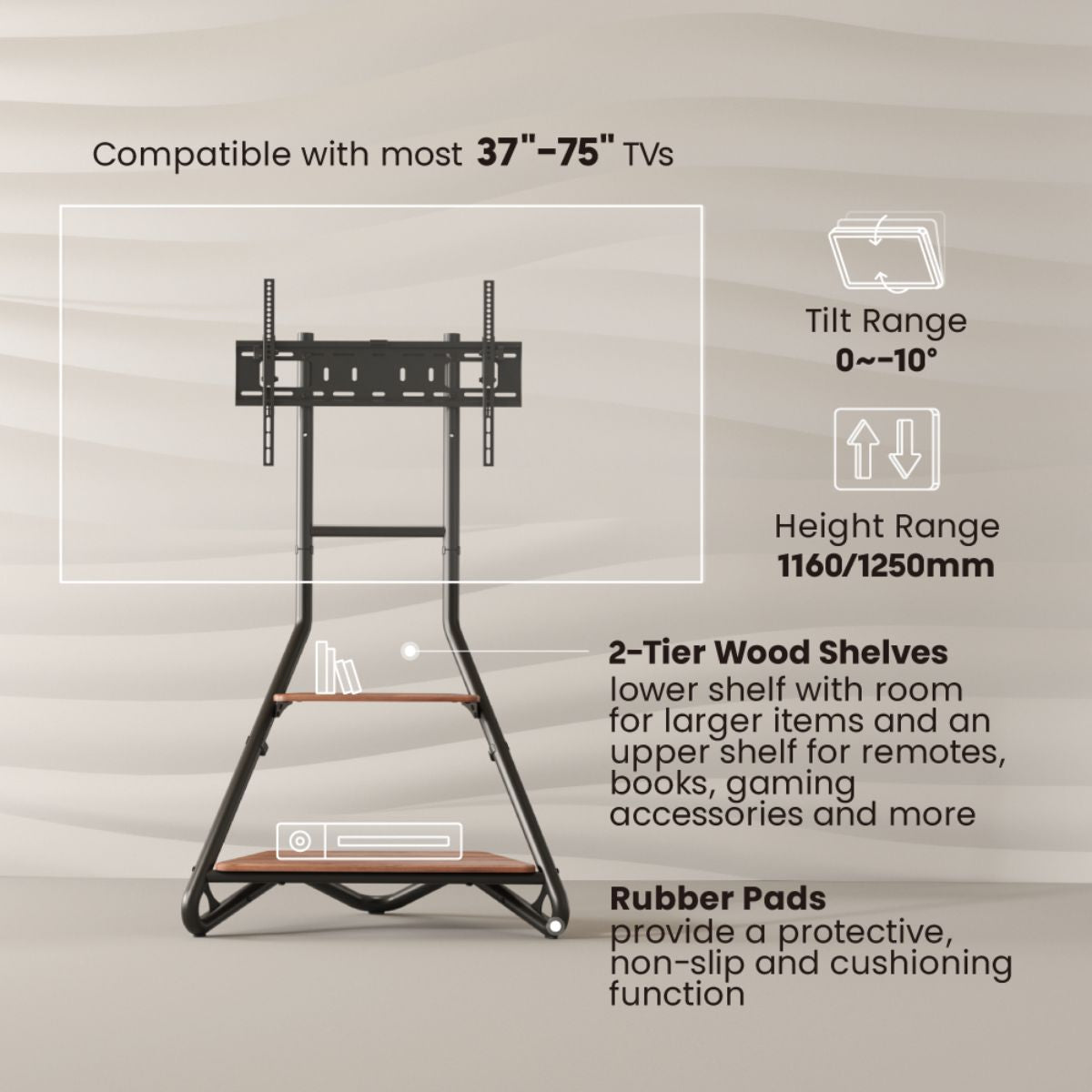 Lumi 37-75 inches Bauhaus Style Corner TV Stand with 2-Tier Wood Shelves FS40-46T free shipping