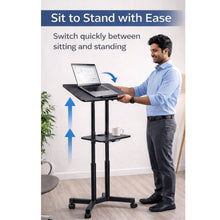 Height Adjustable Laptop Table with Wheels & Tilt | Sit Stand Workstation Dual Shelf free shipping