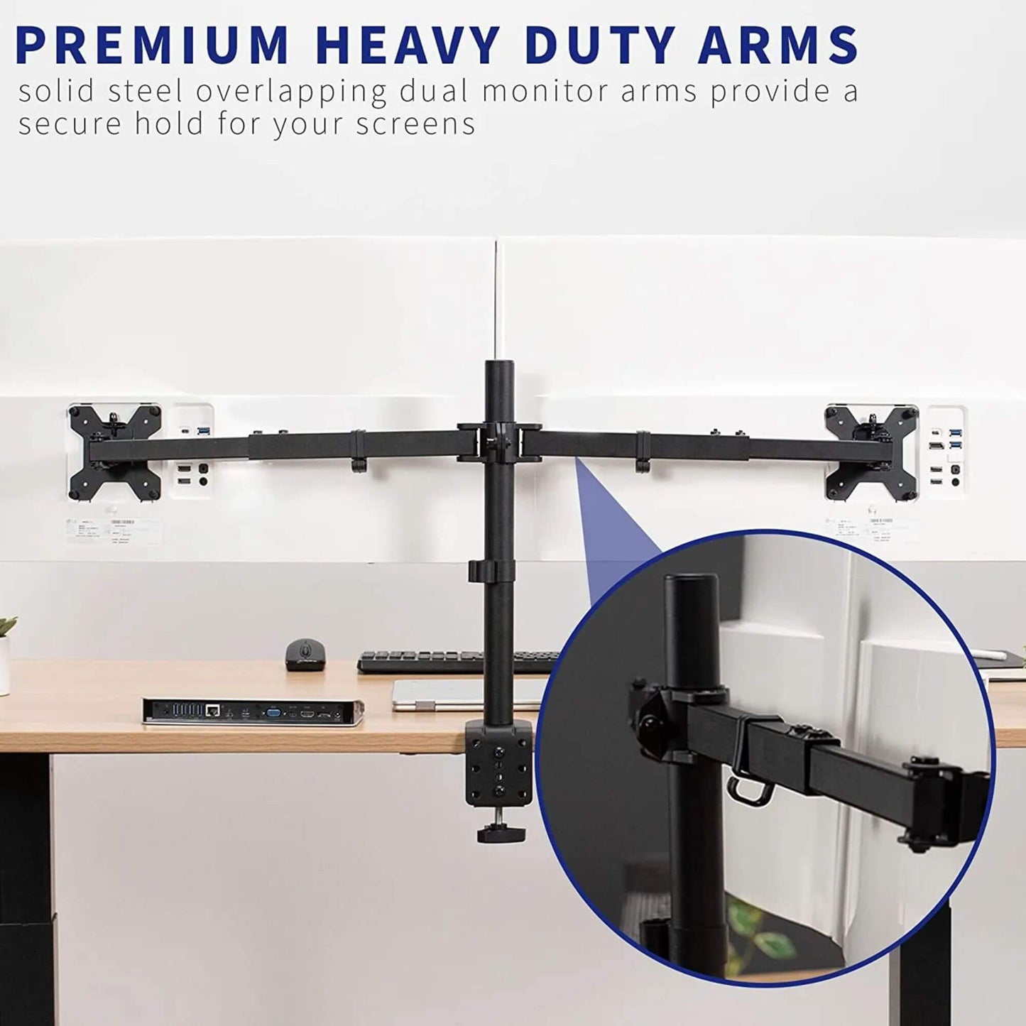 Dual Monitor Desk Arm | 13-27" | 9kg Capacity | Tilt, Swivel, Clamp & Grommet