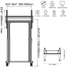 70-120 inch TV Cart Motorized Stand Interactive Panel Lift Heavy Duty | 136.4 Kgs Load Capacity T100