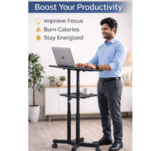 Height Adjustable Laptop Table with Wheels & Tilt | Sit Stand Workstation Dual Shelf free shipping