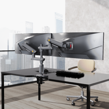 Dual Monitor Arm Mount for 27″–50″ Screens, Gas Spring Adjustable, Ultra wide Compatible, 360° Rotation, free shipping