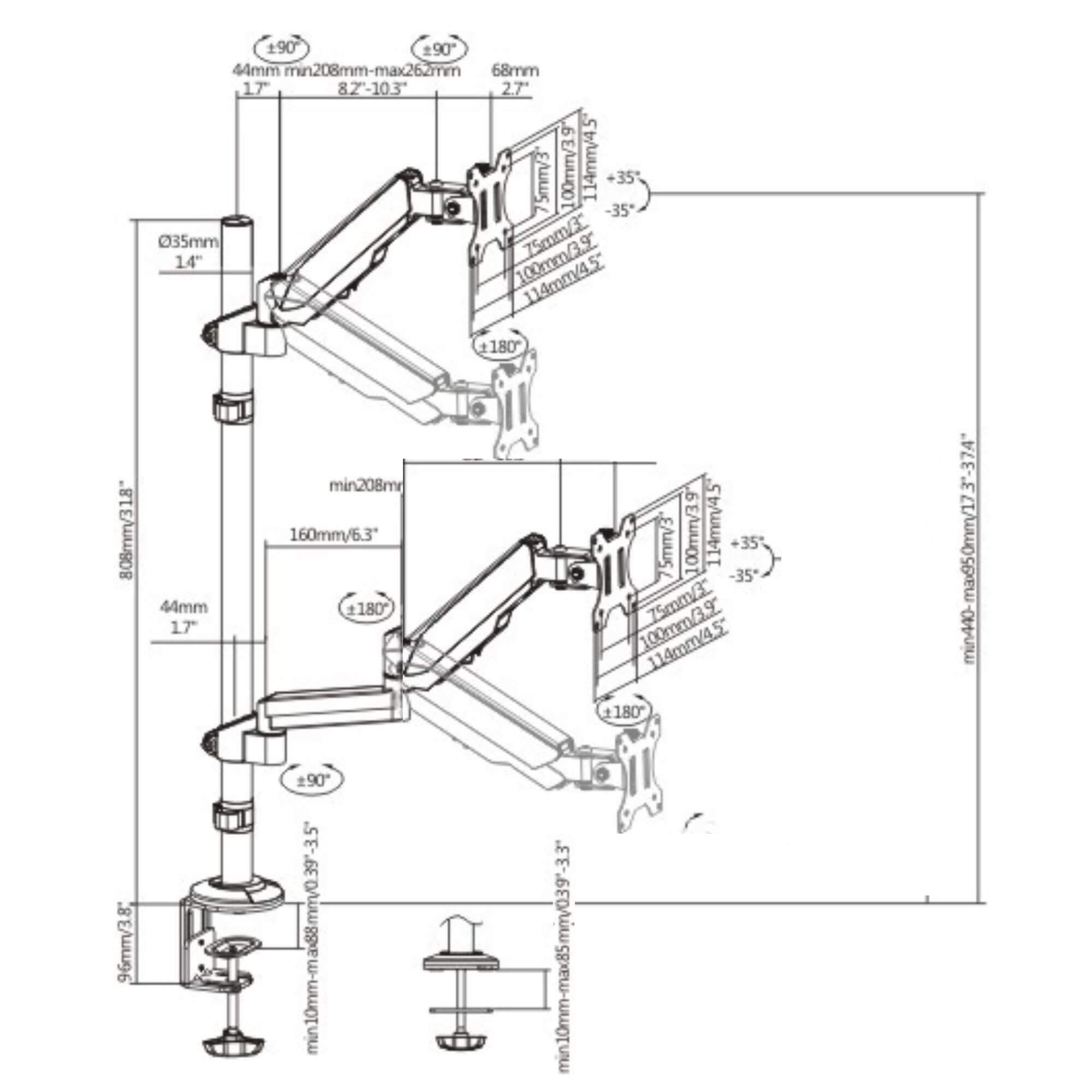 gadget wagon 14 - 32 Inch Dual Monitor Gas Spring Strut Vertical Arm mount | Improve Posture & Reduce Pain free shipping
